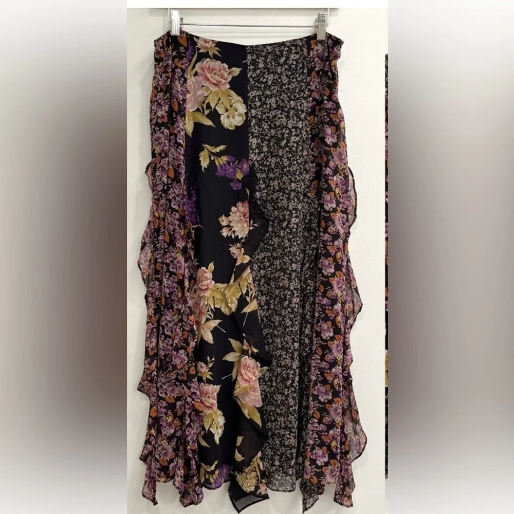 Lauren Ralph Lauren Patchwork Floral Ruffle-Trim Georgette Skirt Size s - Picture 4 of 4